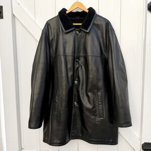 Vintage 100% Genuine Shearling Heavy Winter Coat Black Leather Jacket Men’s XL